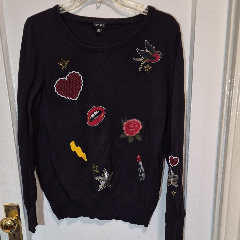 Torrid Black Sweater with Colorful Embroidery